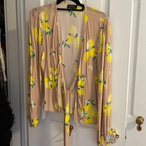 NEW Majorelle Tan Yellow Lemon Print Yara Wrap Front Blouse